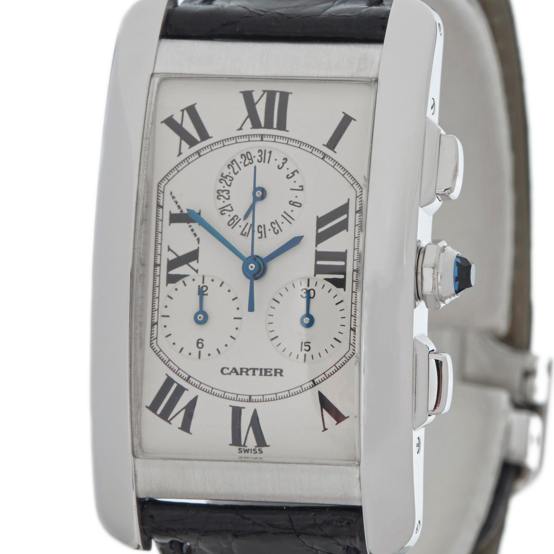 2000s Cartier Tank Americaine White Gold W2603356 Wristwatch In Excellent Condition In Bishops Stortford, Hertfordshire