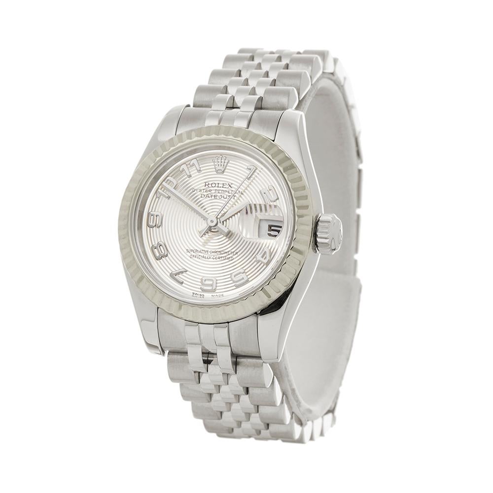 Contemporary 2005 Rolex Datejust Steel & White Gold 179174 Wristwatch
 *
 *Complete with: Box Only dated 2005
 *Case Size: 26mm
 *Strap: Stainless Steel Jubilee
 *Age: 2005
 *Strap length: Adjustable up to 15cm. Please note we can order spare links