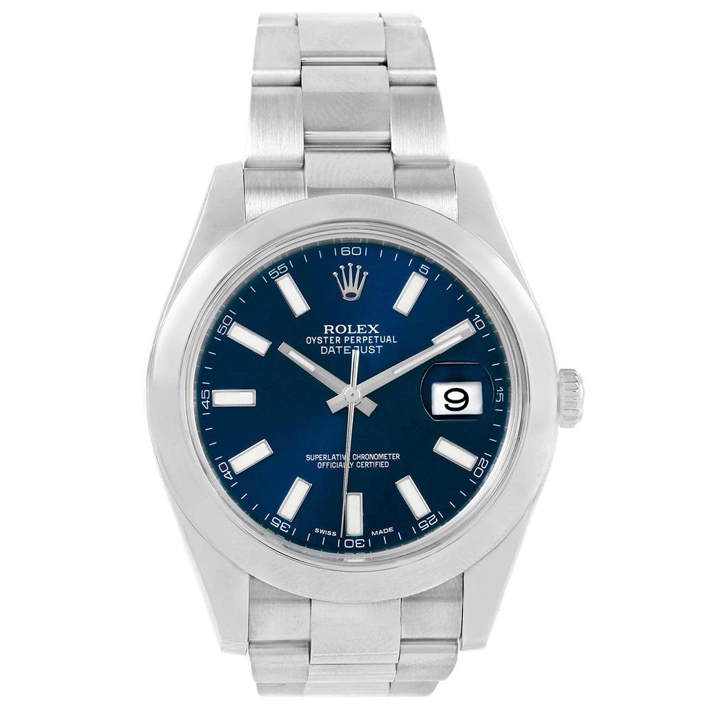 Rolex Datejust II Blue Baton Dial Steel Men’s Watch 116300 Box Card 4