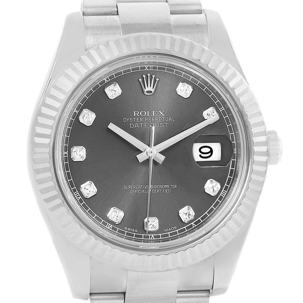 Rolex Datejust II Diamond Dial Fluted Bezel Men's Watch 116334 Box Card For Sale