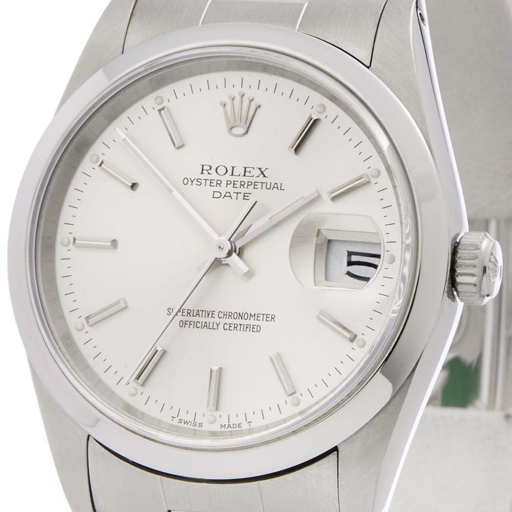 1990 Rolex Oyster Perpetual Date Stainless Steel 15200 Wristwatch In Excellent Condition In Bishops Stortford, Hertfordshire
