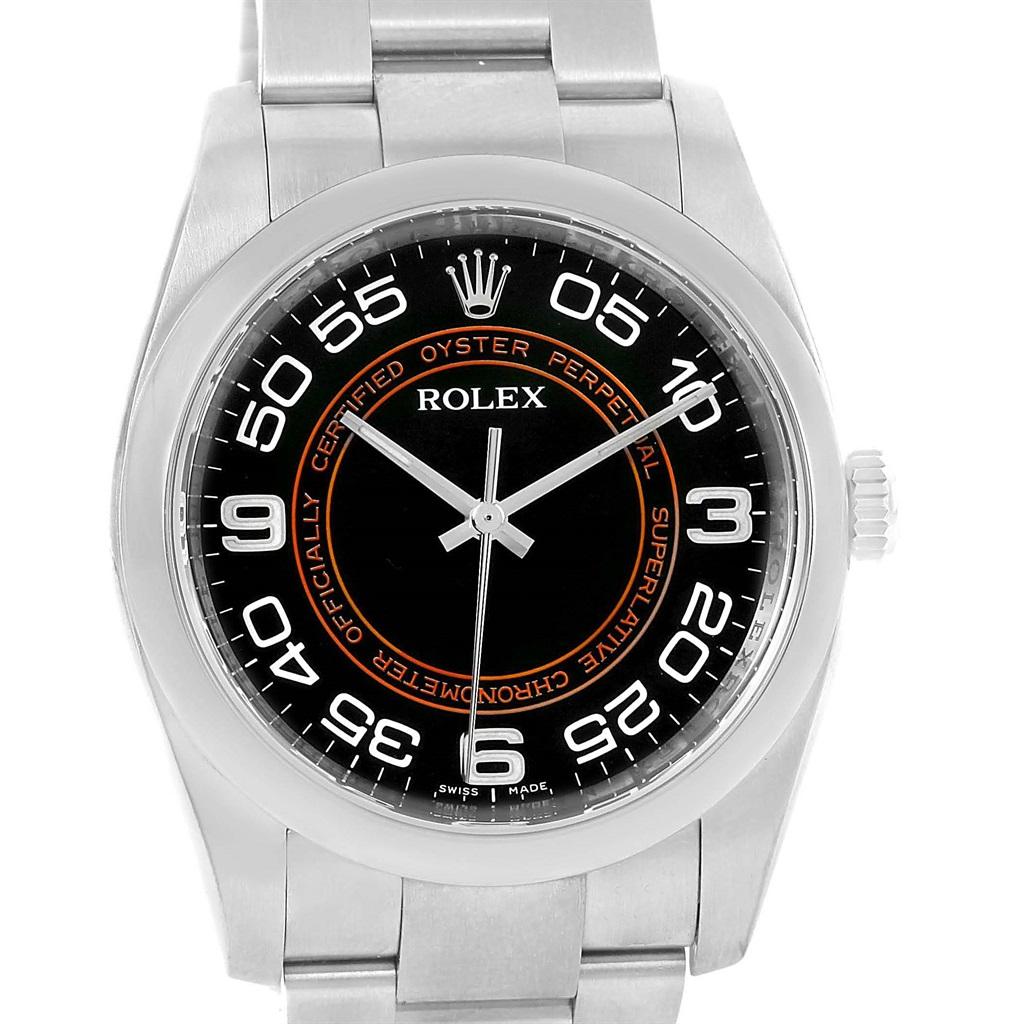 Men's Rolex Non Date Black Brown Concentric Dial Steel Watch 116000 Unworn For Sale