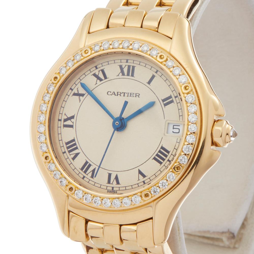 Contemporary 1990's Cartier Panthère Cougar Yellow Gold 887907 Wristwatch
 *
 *Complete with: Box Only dated 1990's
 *Case Size: 26mm
 *Strap: 18K Yellow Gold
 *Age: 1990's
 *Strap length: Adjustable up to 15cm. Please note we can order spare links