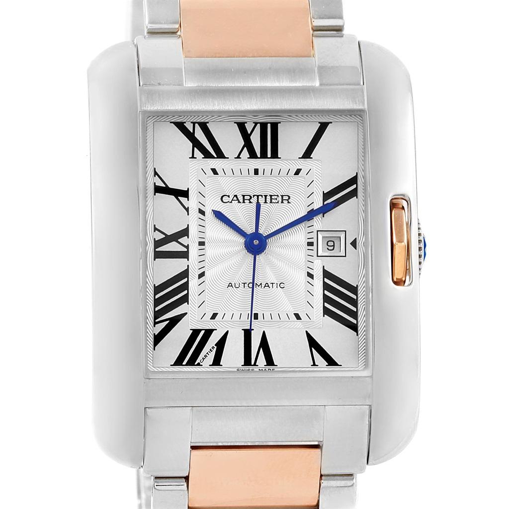 Cartier Tank Anglaise Large Steel Rose Gold Watch W5310007 For Sale