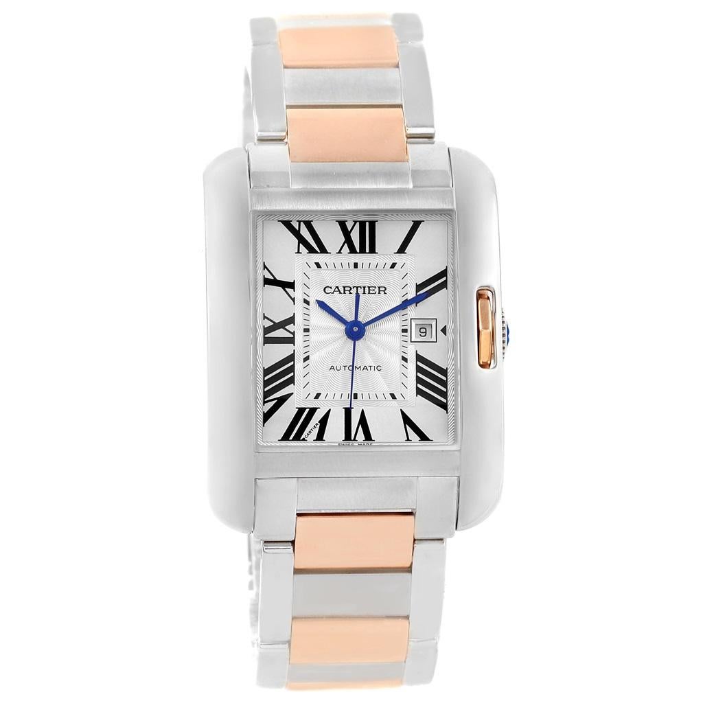 Cartier Tank Anglaise Large Steel Rose Gold Watch W5310007 In Excellent Condition For Sale In Atlanta, GA
