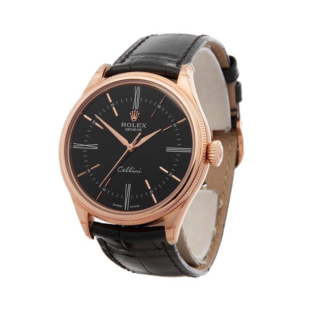 Contemporary 2010's Rolex Cellini Rose Gold 50505 Wristwatch
 *
 *Complete with: Box Only dated 2010's
 *Case Size: 39mm
 *Strap: Black Alligator Leather
 *Age: 2010's
 *Strap length: Adjustable up to 20cm. Please note we can order spare links and
