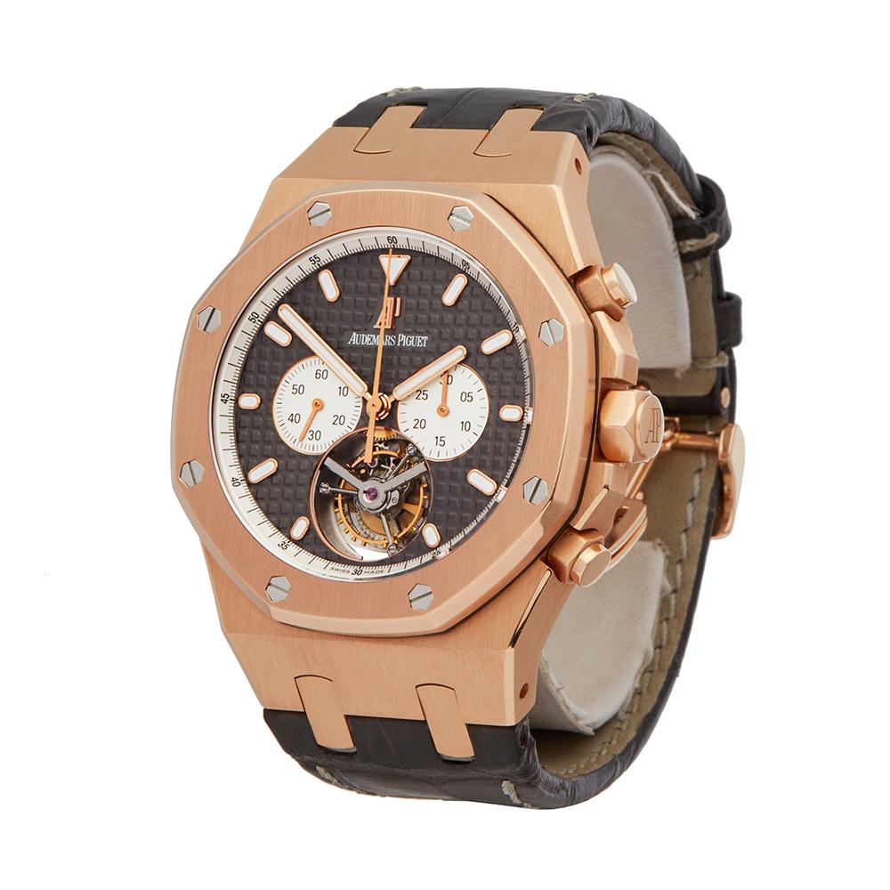 Contemporary 2014 Audemars Piguet Royal Oak Rose Gold 25977.OR.OO.D005.CR.01 Wristwatch
 *
 *Complete with: Box, Manuals & Guarantee dated 26th January 2014
 *Case Size: 44mm
 *Strap: Brown Crocodile Leather
 *Age: 2014
 *Strap length: Adjustable up