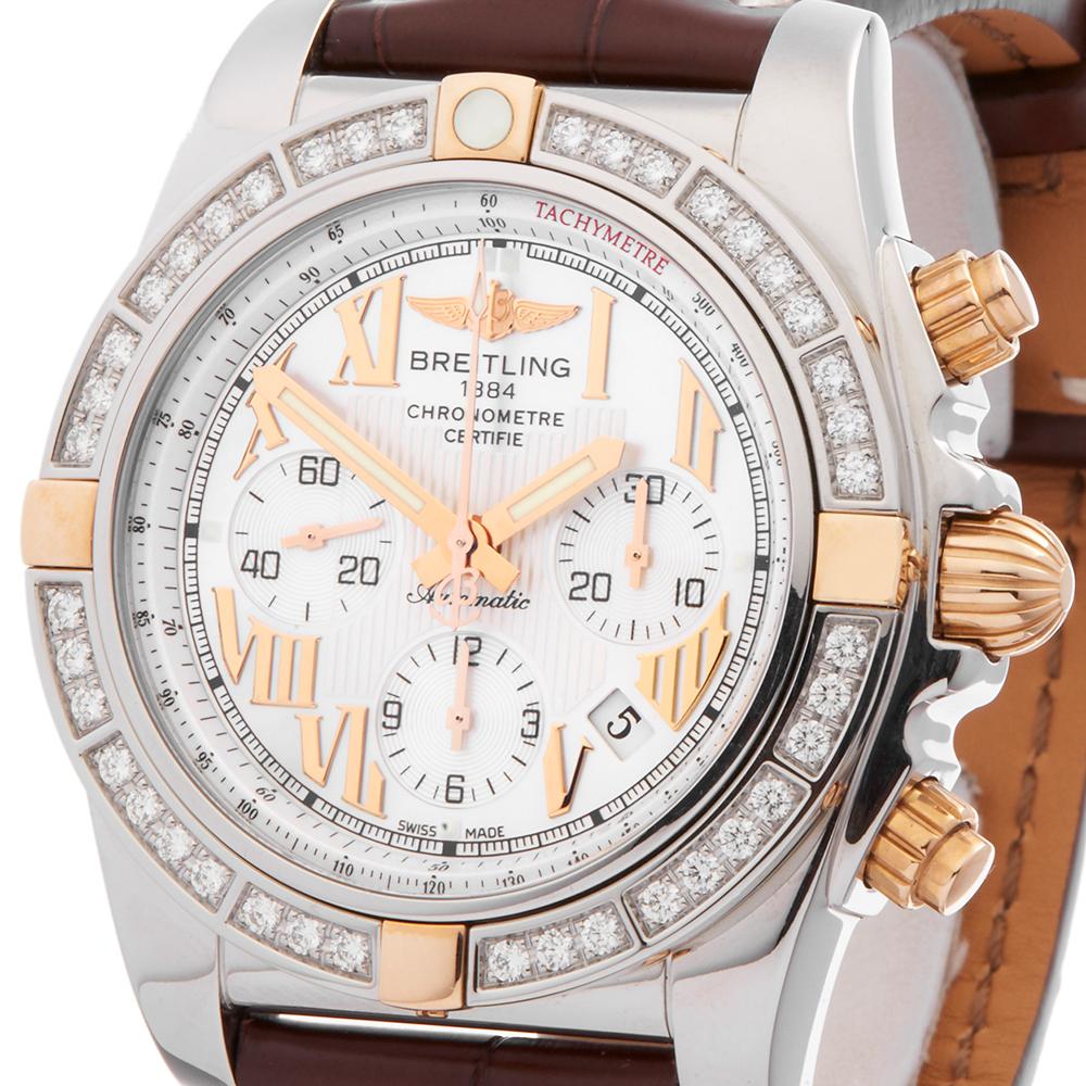 Contemporary 2018 Breitling Chronomat Diamond Steel & Rose Gold IB011053/A693 Wristwatch
 *
 *Complete with: Box, Manuals & Guarantee dated 2018
 *Case Size: 44mm
 *Strap: Brown Leather
 *Age: 2018
 *Strap length: Adjustable up to 20cm. Please note