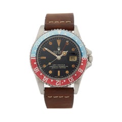Retro 1965 Rolex GMT-Master Pepsi Gilt Dial Stainless Steel 1675 Wristwatch