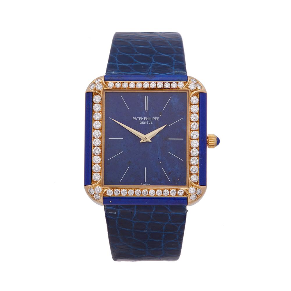 1990er Patek Philippe Vintage-Armbanduhr 3727 aus Gelbgold mit Lapislazuli