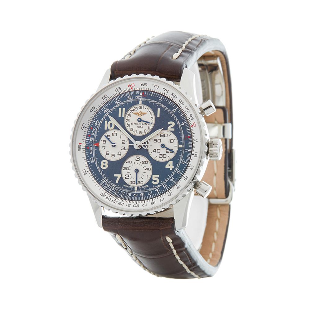 Contemporary 2000's Breitling Navitimer Chronograph Stainless Steel A33030 Wristwatch
 *
 *Complete with: Box & Manuals dated 2000's
 *Case Size: 38mm
 *Strap: Brown Crocodile Leather
 *Age: 2000's
 *Strap length: Adjustable up to 20cm. Please note