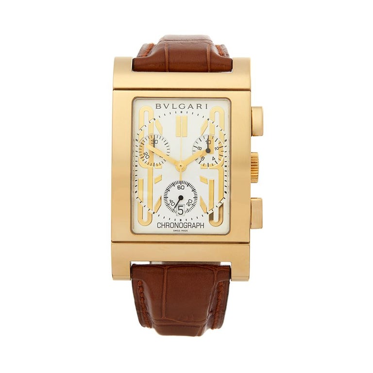 2010's Bulgari Rettangolo Chronograph Yellow Gold RTC 49G Wristwatch at  1stDibs