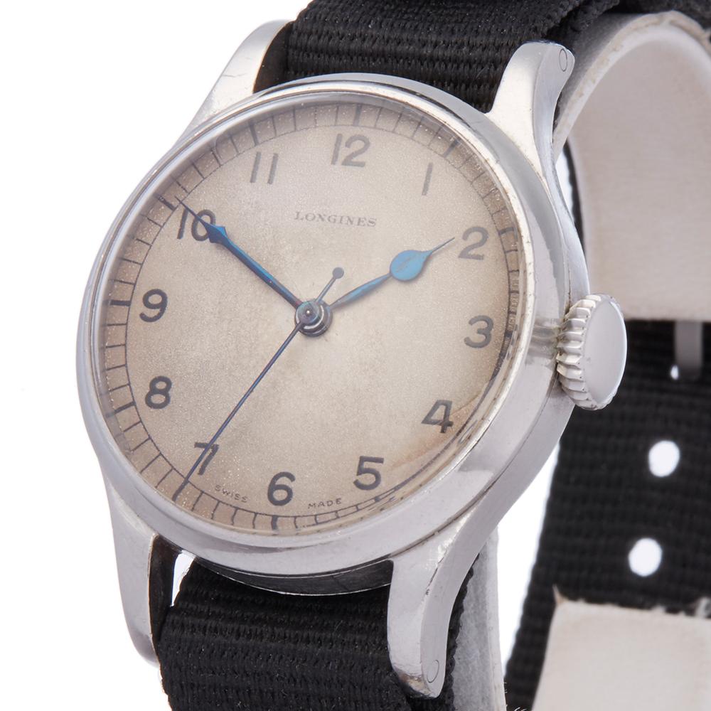 1940 Longines Vintage Military Stainless Steel 431 Wristwatch In Fair Condition In Bishops Stortford, Hertfordshire