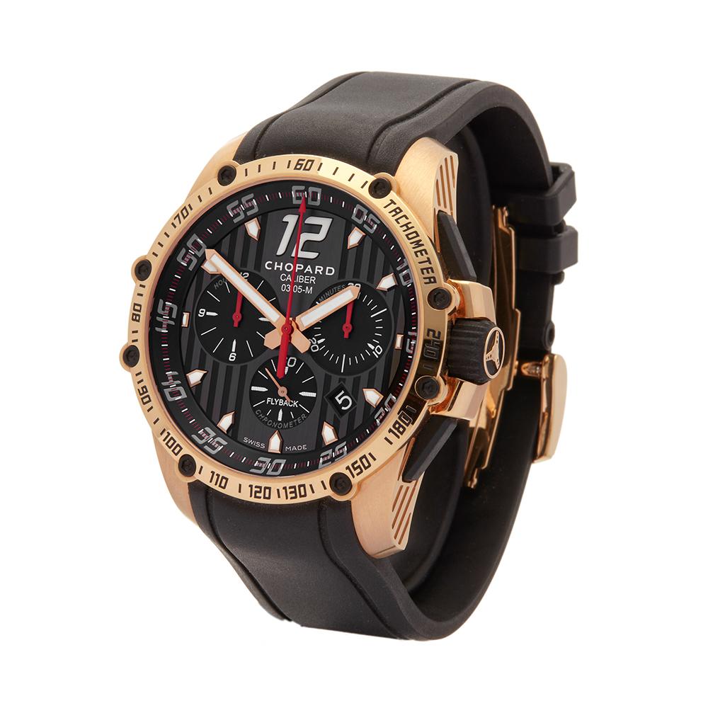 Contemporary 2017 Chopard Classic Racing Superfast Chrono 2013 Rose Gold Wristwatch
 *
 *Complete with: Box, Manuals & Guarantee dated 2017
 *Case Size: 45mm
 *Strap: Black Rubber
 *Age: 2017
 
 **
 Condition: Item is in unworn or unused condition