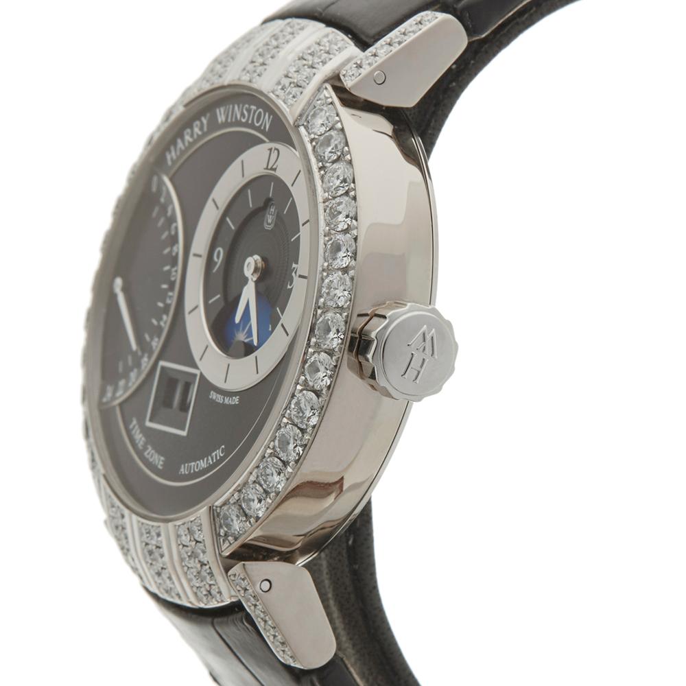 Men's 2015 Harry Winston Premier Excenter Timezone Afterset Diamonds White Gold Watch