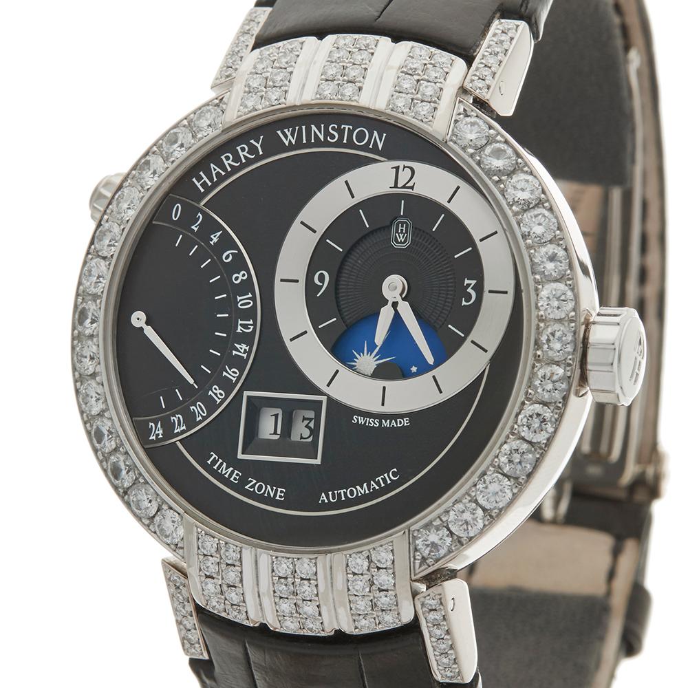 2015 Harry Winston Premier Excenter Timezone Afterset Diamonds White Gold Watch 2