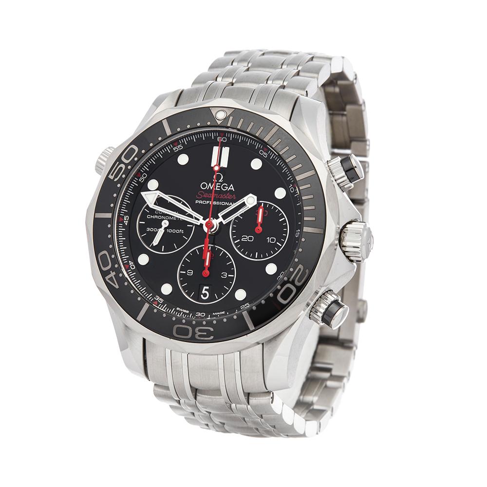 Contemporary 2018 Omega Seamaster Chronograph Stainless Steel 21230445001001 Wristwatch
 *
 *Complete with: Box, Manuals & Guarantee dated 17th October 2018
 *Case Size: 44mm
 *Strap: Stainless Steel
 *Age: 2018
 *Strap length: Adjustable up to