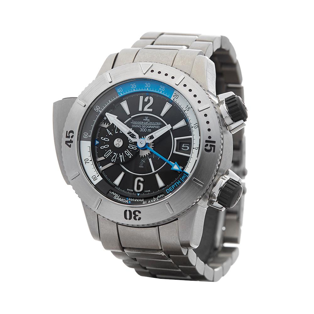 Contemporary 2010's Jaeger-LeCoultre Master Compressor Diving Pro Geo Titanium Wristwatch
 *
 *Complete with: Box Only dated 2010's
 *Case Size: 46mm
 *Strap: Titanium
 *Age: 2010's
 *Strap length: Adjustable up to 20cm. Please note we can order
