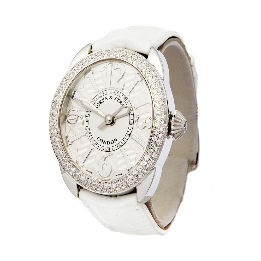Contemporary 2018 Backes & Strauss Regent Diamond Stainless Steel Wristwatch
 *
 *Complete with: Box, Manuals & Guarantee dated 2018
 *Case Size: 32mm
 *Strap: White Crocodile Leather
 *Age: 2018
 *Strap length: Adjustable up to 20cm. Please note we