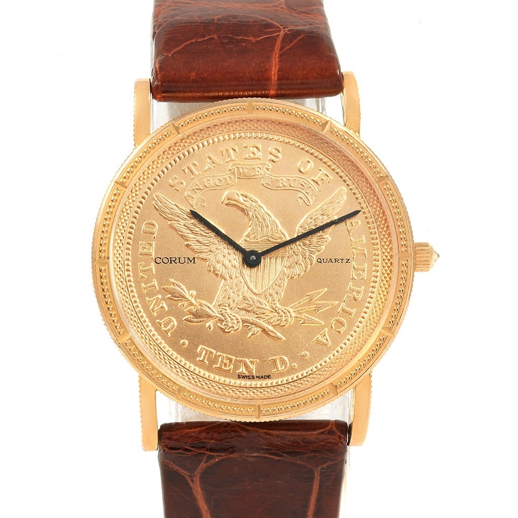 Corum Yellow Gold 10 Dollars Coin Diamond Ladies Watch Year 1882 For Sale At 1stdibs