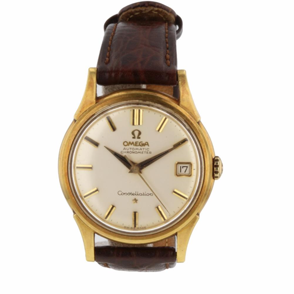 Vintage Omega Constellation 18K Yellow Gold Automatic 34 mm Men Watch Box Papers For Sale