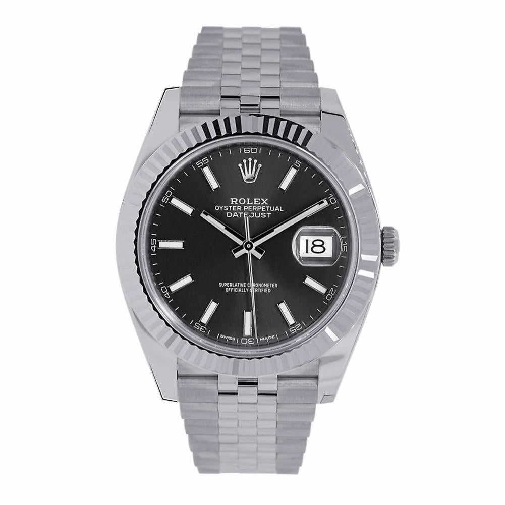 Rolex Datejust 41mm Stainless Steel & White Gold Grey Green Roman Dial 126334 For Sale