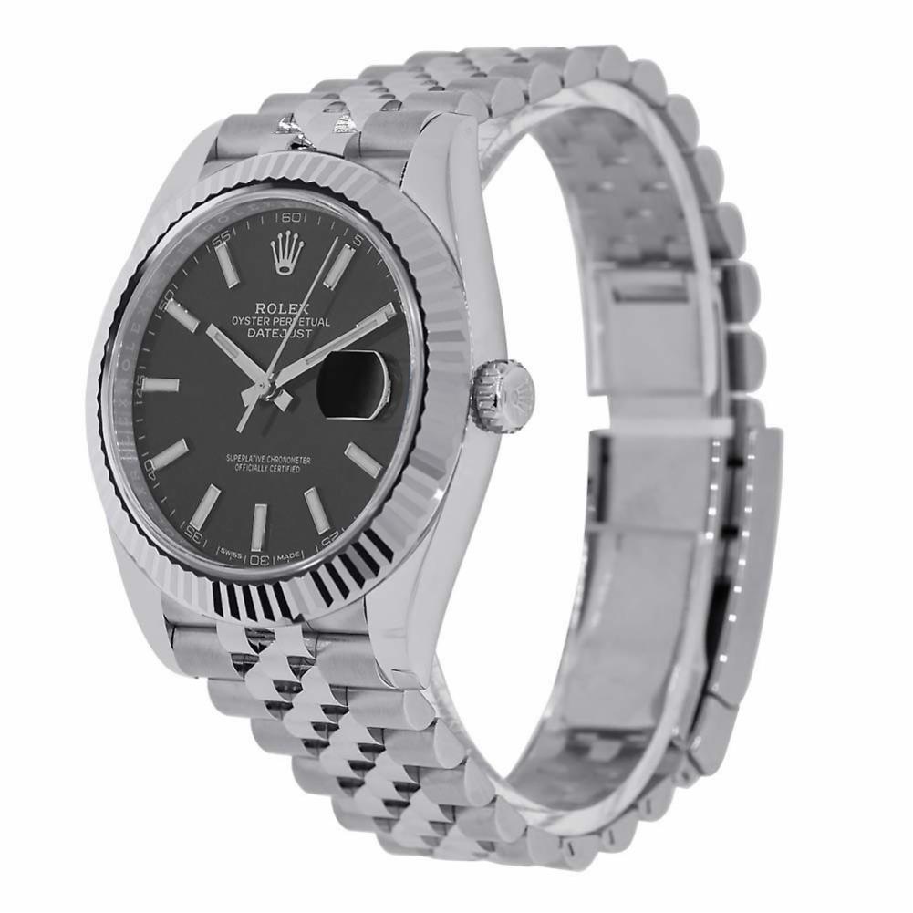 Contemporary Rolex Datejust 41mm Stainless Steel & White Gold Grey Green Roman Dial 126334 For Sale