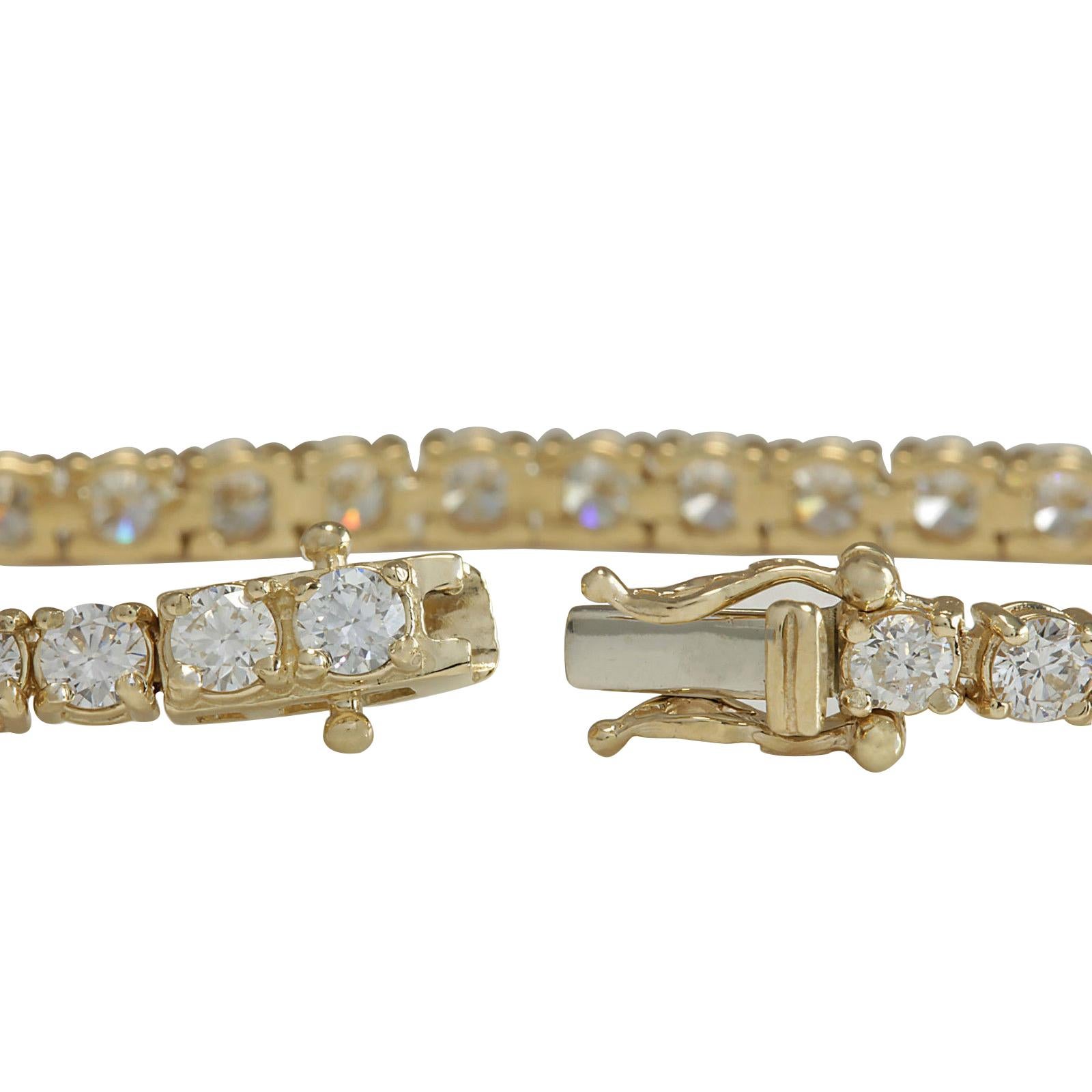 6.60 Carat Diamond 14 Karat Yellow Gold Bracelet
Stamped: 14K Yellow Gold
Total Bracelet Weight: 10.4 Grams
Bracelet Length: 7 Inches
Bracelet Width: 3.60 mm
Total Natural Diamond Weight is 6.60 Carat
Color: F-G, Clarity: VS2-SI1
Sku: [702555W]