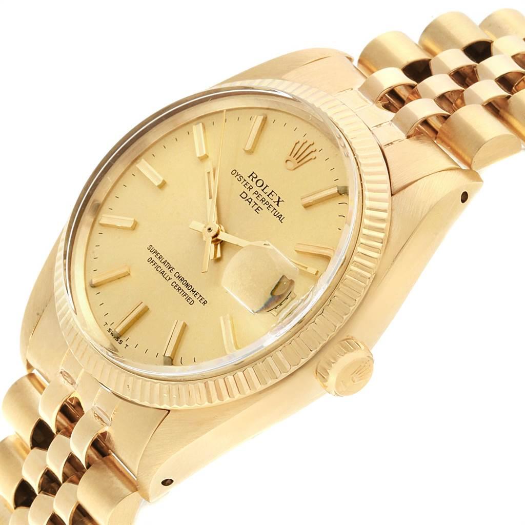 Rolex Date 14 Karat Yellow Gold Jubilee Bracelet Vintage Men's Watch 1503 In Good Condition In Atlanta, GA