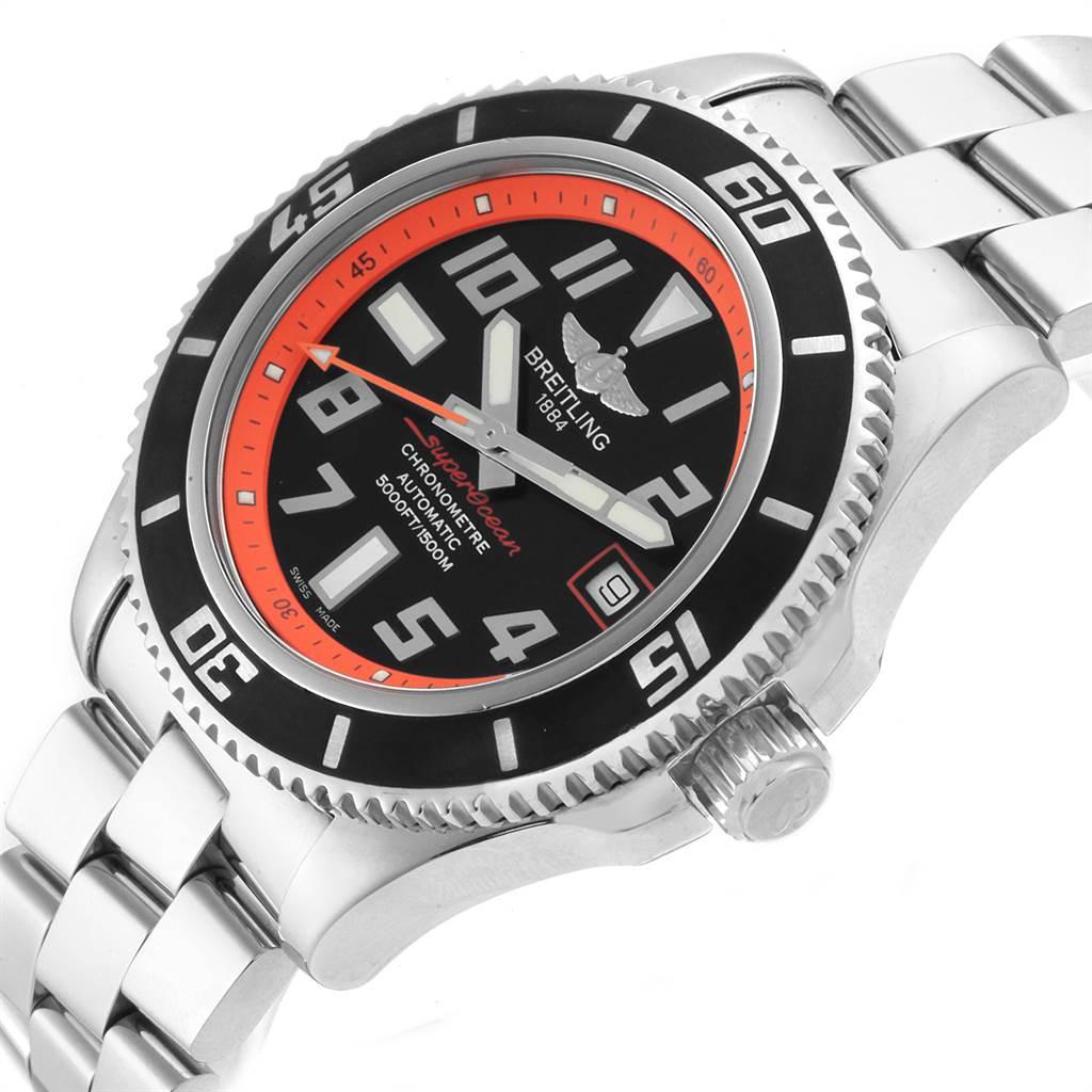 Breitling Superocean 42 Abyss Black Orange LE Men's Watch A17364 Box Papers In Excellent Condition For Sale In Atlanta, GA