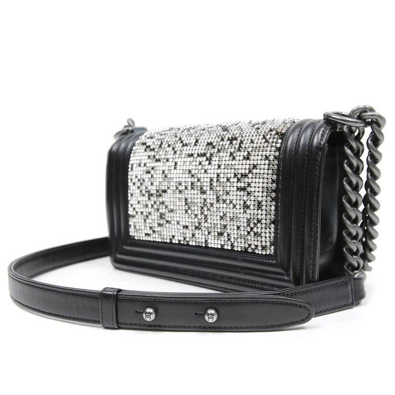 Chanel Black Swarovski Crystal Boy Bag- PRISTINE; Never Before Carried The updated style is breathtaking in this mesmerizing combination of crystals, leather and ruthenium hardware. A must have for collectors. Clear and black Swarovski crystals are