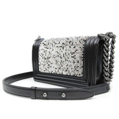Chanel Swarovski Crystal Boy Bag- Black Leather with Ruthenium HW