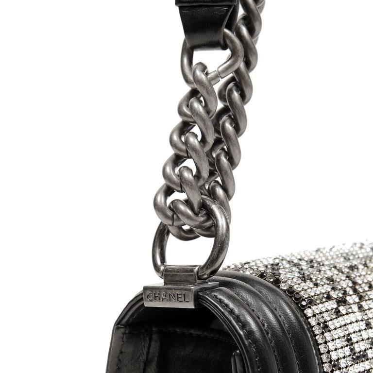 Chanel Swarovski Crystal Boy Bag- Black Leather with Ruthenium HW at 1stDibs