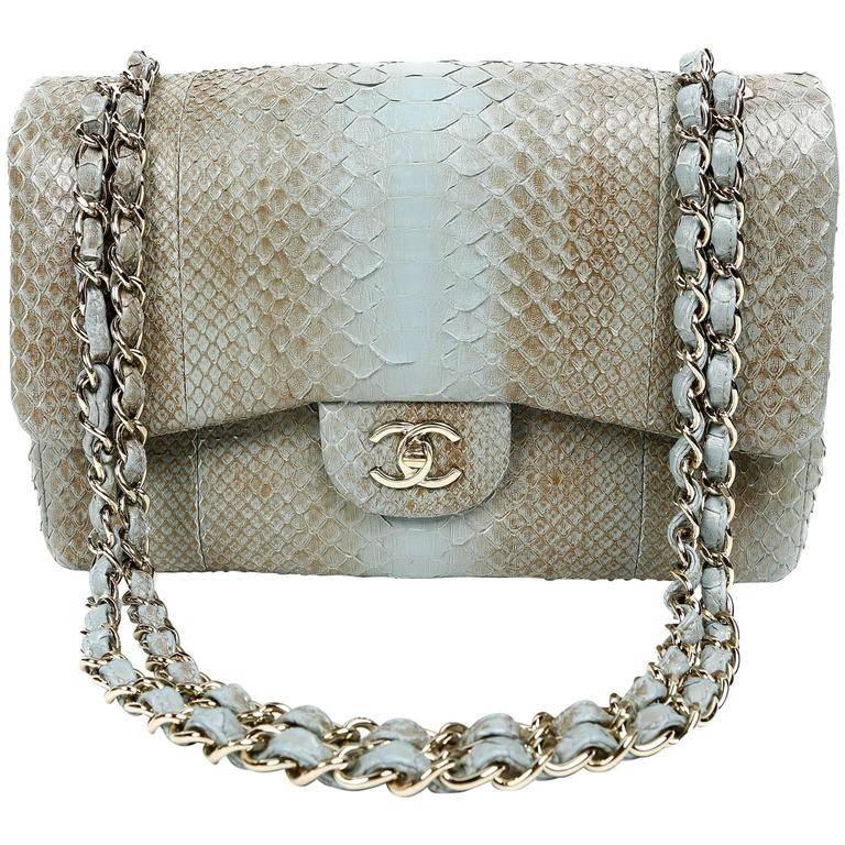 Chanel Degrade Python Jumbo Classic Brown and Blue at 1stDibs