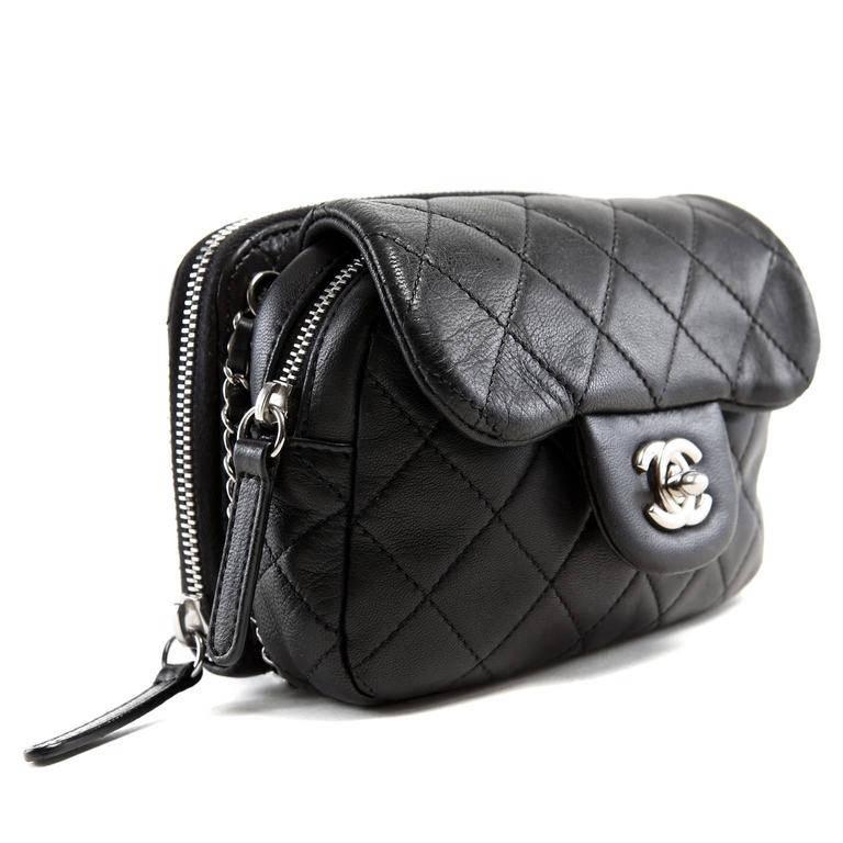 Chanel Black Lambskin Mini Flap Wallet on a Chain Bag
