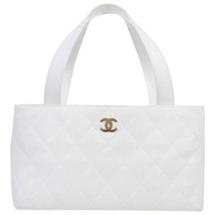 Chanel White Caviar Leather Tote Bag