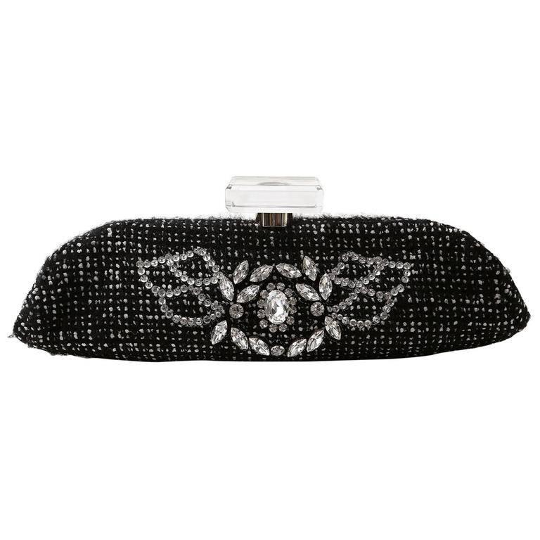 Chanel Black Tweed Rhinestone Clutch- Runway