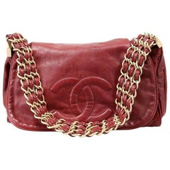 Chanel Red Lambskin Triple Chain Strap Bag
