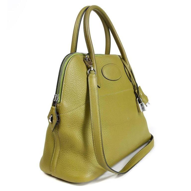 Brown Hermes Vert Anis Clemence 27 cm Bolide Bag