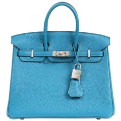 Hermes Blue Izmir Togo Leather 25 cm Birkin with PHW