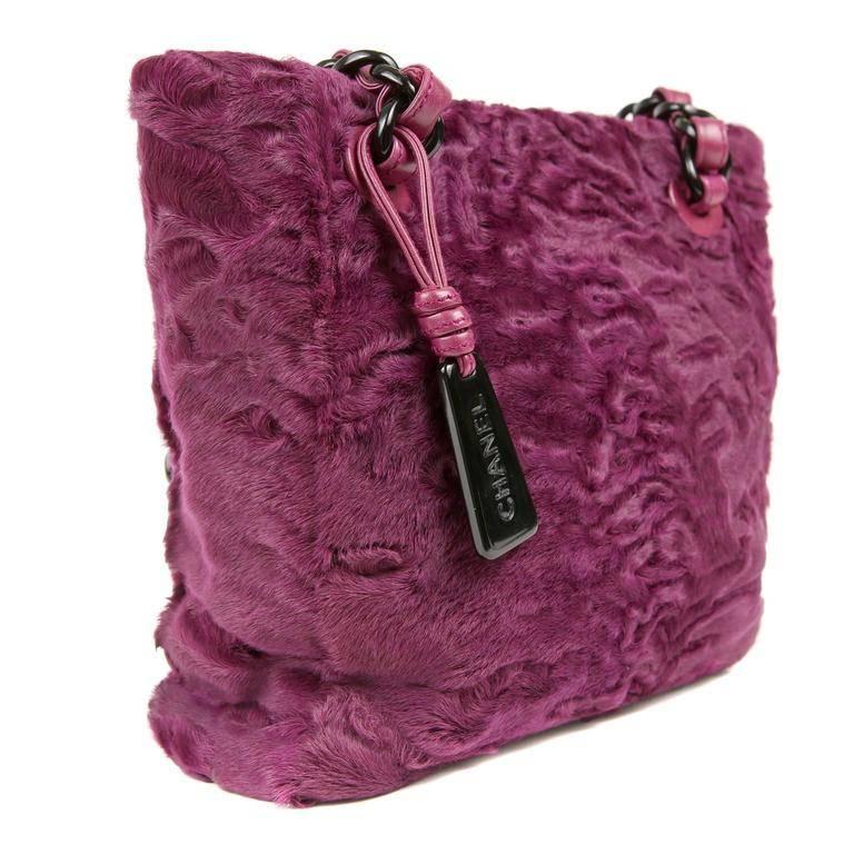 chanel purple fur bag