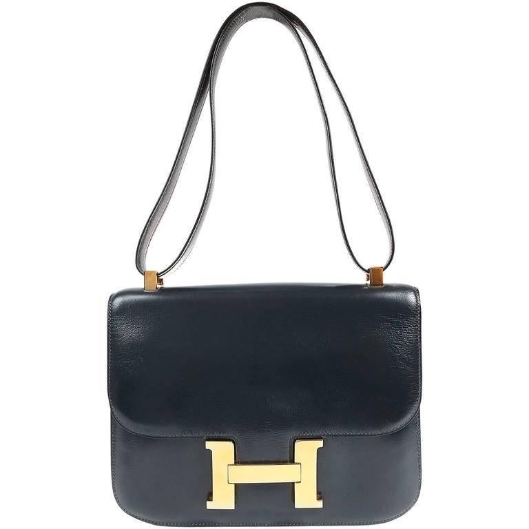 Hermes Navy Indigo Box Calf Constance 23 Bag