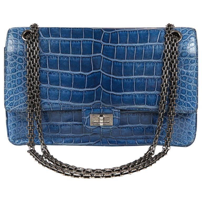 Chanel Blue Sapphire Crocodile 2.55 Flap Bag at 1stDibs | chanel crocodile