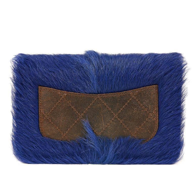 chanel blue fur bag