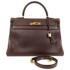 Hermes Cacao Togo 35 cm Kelly Retourne with Gold Hardware