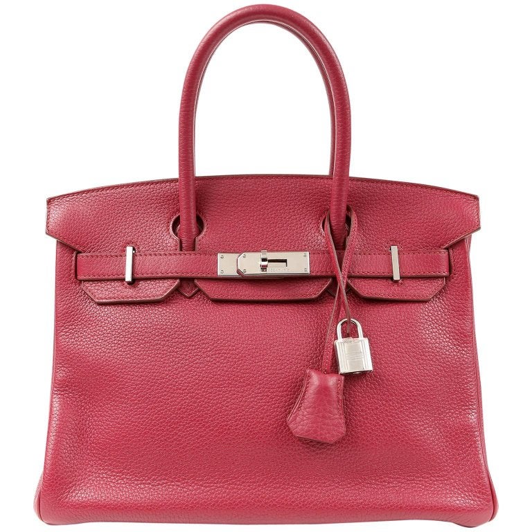 HERMES Rouge Vif red OSTRICH leather and Palladium BIRKIN 35 Bag For ...