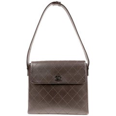 Chanel Brown Leather Flat Stitched Shoulder Bag