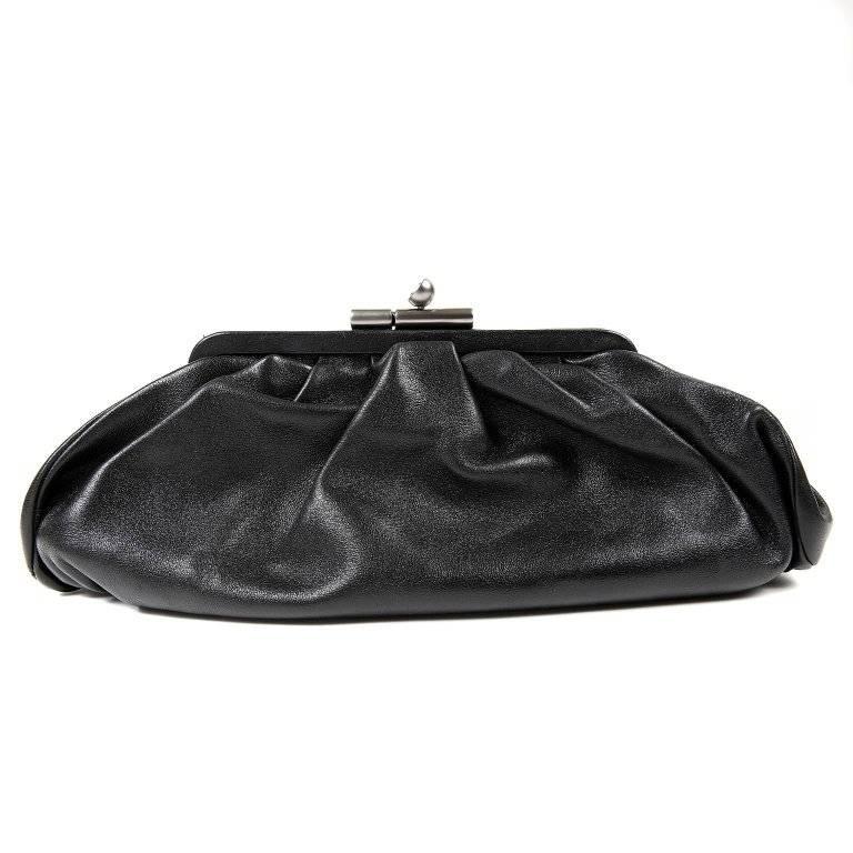Chanel Black Gathered Lambskin Clutch In Excellent Condition In Palm Beach, FL
