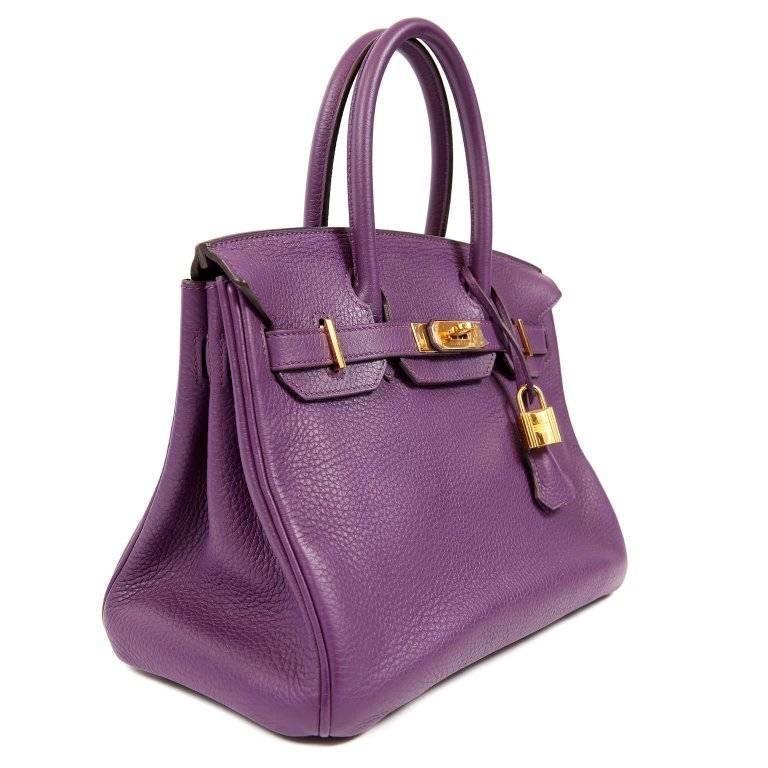 Bolso Birkin Hermes Ultra Violeta Togo 30 cm con GHW Gris