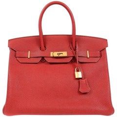 Hermes Rouge H Togo Horseshoe 35 cm Birkin Bag- GHW